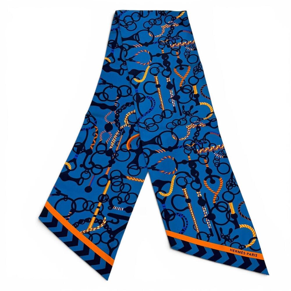 HERMES Blue Silk Scarf - Picture 1 of 8